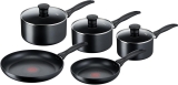 Tefal Induction Non‑Stick Coating 5‑Piece Cookware Set, 16/18/20 cm Saucepans + 22/26 cm Frying Pans, Thermo‑Signal, Glass Lids, All Hobs Including Induction, Black – G155S54