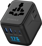Universal Travel Adapter, International Travel Plug Adapter with 2 USB-C ＆ 2 USB-A Ports, with Extra 2 Prong AC Outlet All in One Portable Socket, for USA, UK, EU, AU ＆ 224+ Countries (Black)