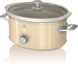 Swan Retro Cream 3.5 Litre Slow Cooker, 3 Temperature Settings, Keep Warm Function, Removable Ceramic Inner Pot, 32 Page Recipe Book, 200W, SF17021CN