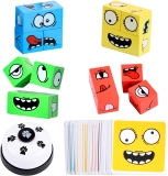 Wooden Face Changing Magic Cube Game with Bell, Puzzle Building Expression Pattern Matching Blocks Toy for Kids and Adults, Educational Fun for Family Night