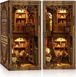 Book Nook Kit – (Classic Edition) – Nook Tales DIY Miniature Wooden Puzzle | Vintage Book Collection Room with LED Lights | 3D Dollhouse Bookend for Bookshelf Decoration | Creative Gifts
