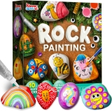Rock Painting Kit for Kids, Arts and Crafts for Girls & Boys Ages 6-12, DIY Supplies for Painting Rocks, Easter Craft Kits Art Set, Toddler Birthday, Family Indoor Activity